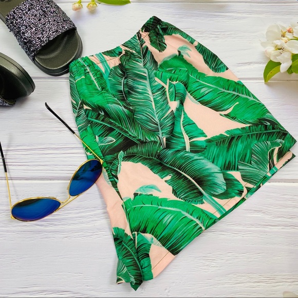 SHEIN Pants - SHEIN Light Pink Palm Leaf Banana Silky Shorts